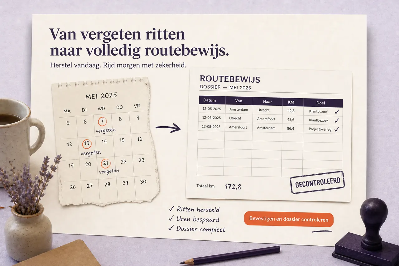 Agenda-fragment en route-dossier: vergeten ritten terugvinden en controleren